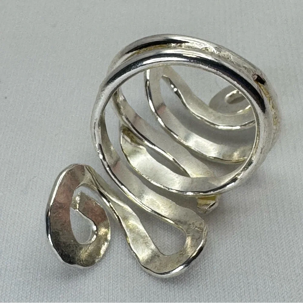 Vintage Mexico Silver Overlay Art Deco Hammered Finish Statement Ring Size 8